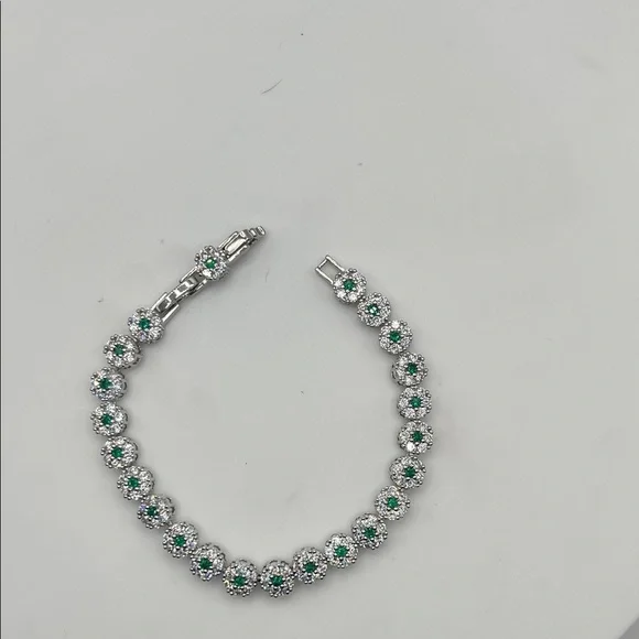 204. White Gold Plated Emerald and Crystal CZ’s 6 1/2” - 7”