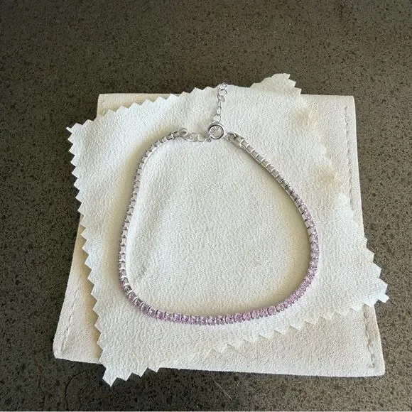 Elegant sterling Silver and Pink Crystal Tennis Bracelet