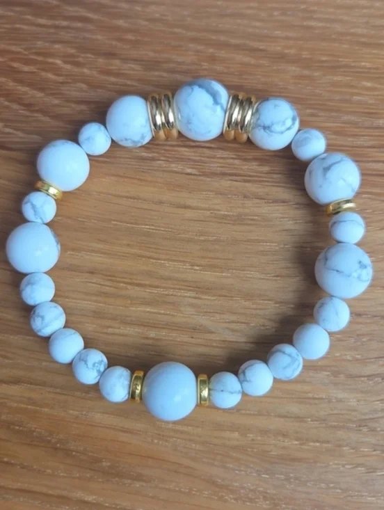 White Howlite Beaded Stretch Bracelet | Handmade