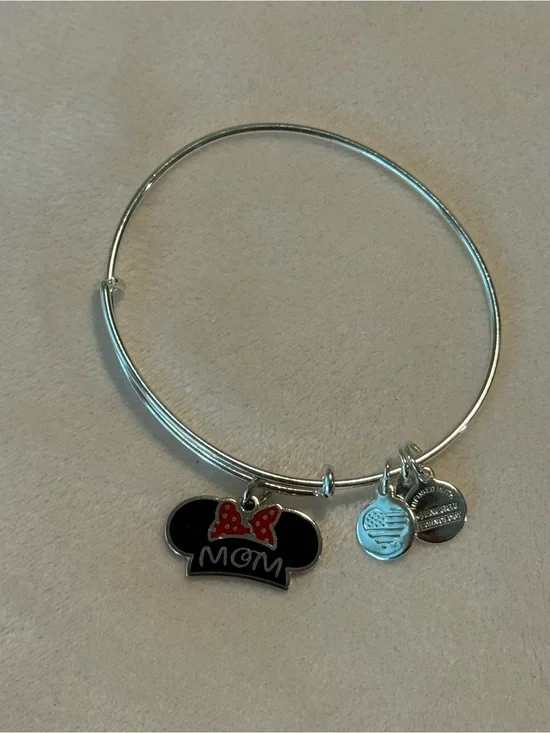 Disney Parks Exclusive Alex and Ani Minnie Mouse “MOM” Charm Bangle Bracelet