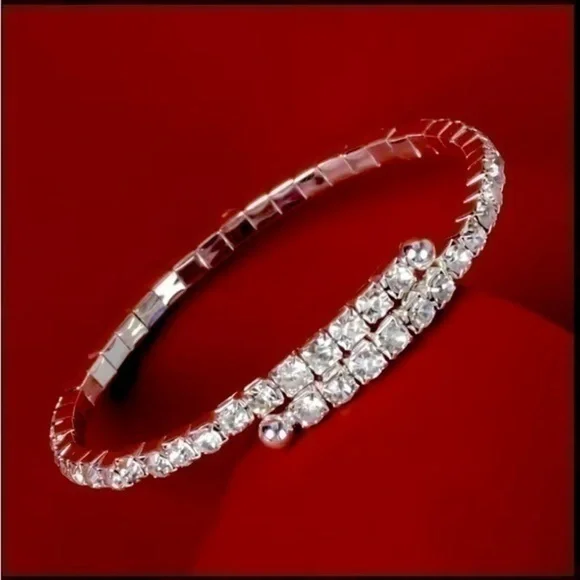 White Rhinestone Bangle Style Wrap Bracelet