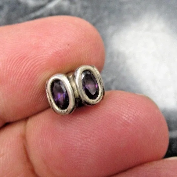Pandora Sterling Silver 925 ALE Purple Cubic Zirconia Flower Spacer Bead Charm