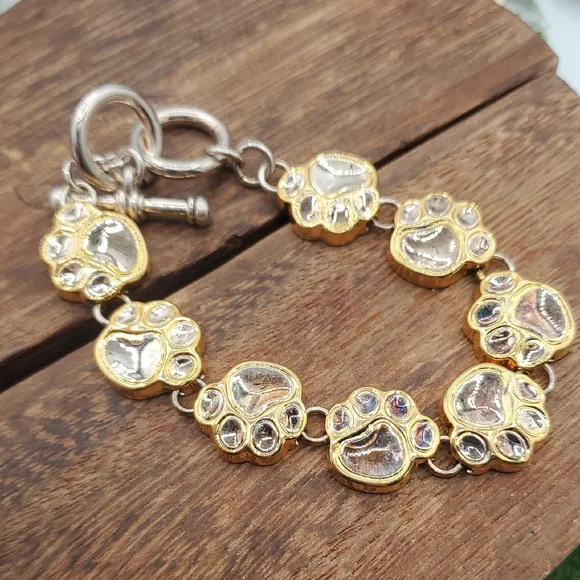 Vintage Gold and Silver Tone Paw Print‎ Bracelet B3434