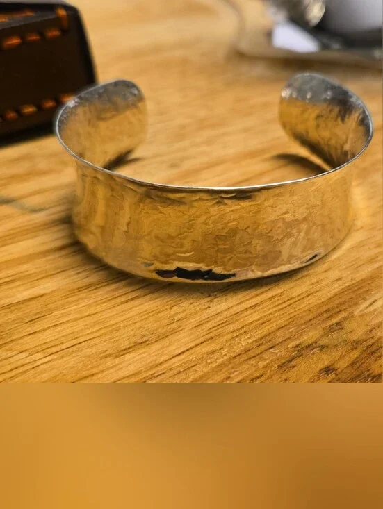 925 Hammered Cuff Bracelet - Polished Metal