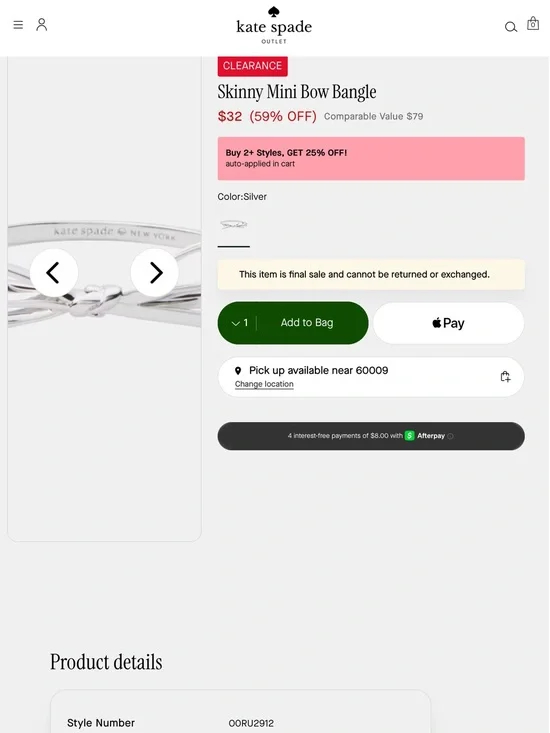 Kate spade silver bow bracelet