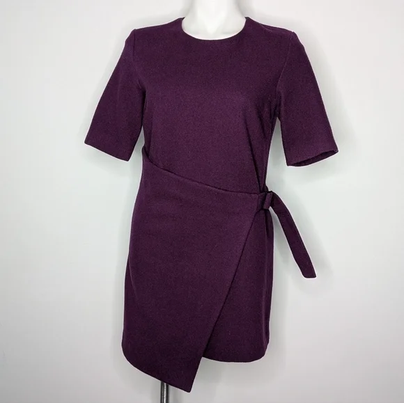 Kate Spade Saturday Purple Belted Short Sleeve Wool Midi Wrap Dress L