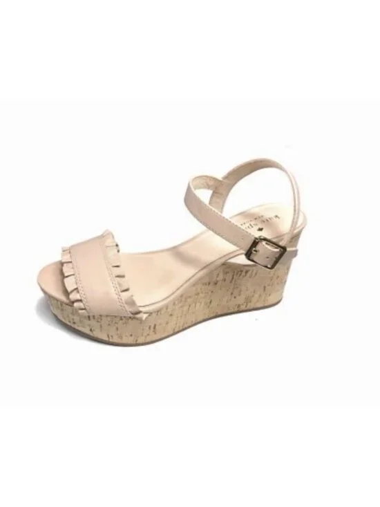 KATE SPADE Tomas Wedge Leather Nude Pink Ruffle Sandals Cork Shoes Size 10