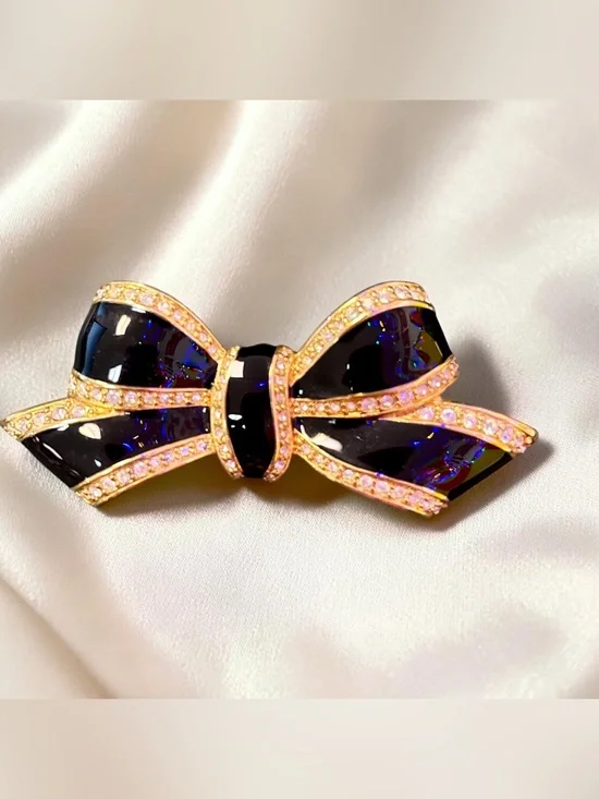 Vintage Napier Black Enamel Bow Brooch