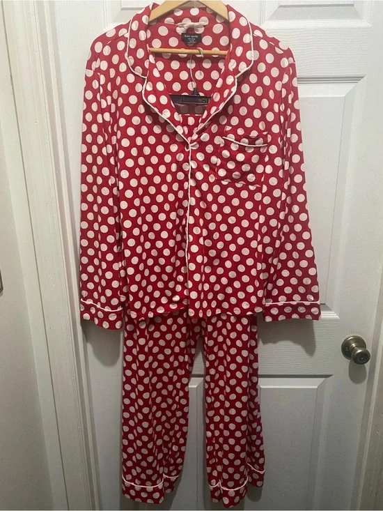 kate spade Womens Red and White Polka Dot Pajama Set