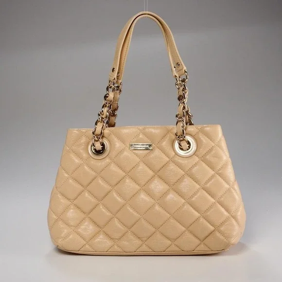Kate Spade Tan Quilted Leather Shoulder Bag Silver Chain Hardware