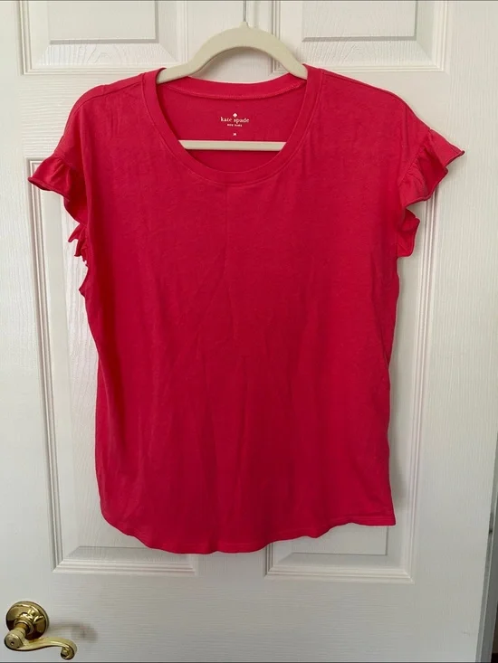 Kate Spade Broome Street Pink Ruffle Sleeve Short-Sleeve Tee Sz M