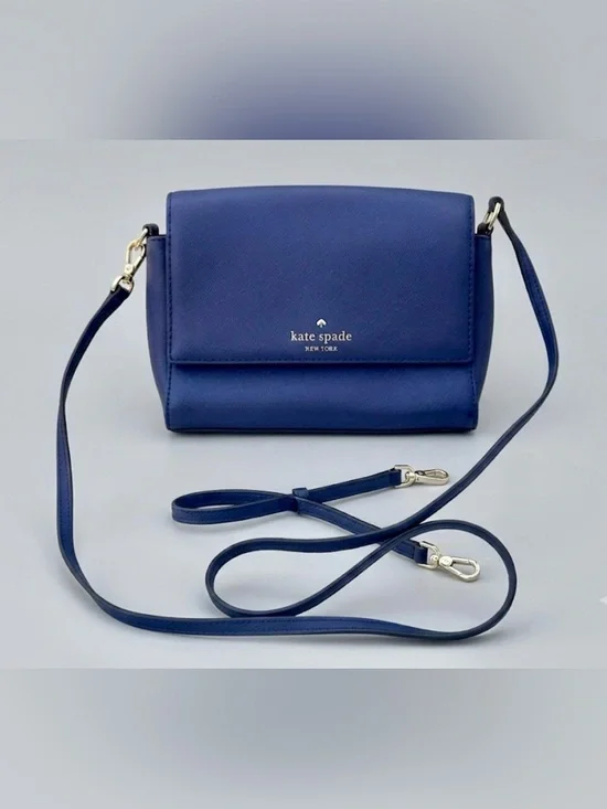 Kate Spade Navy Blue Saffiano Leather Crossbody Purse Bag Flap