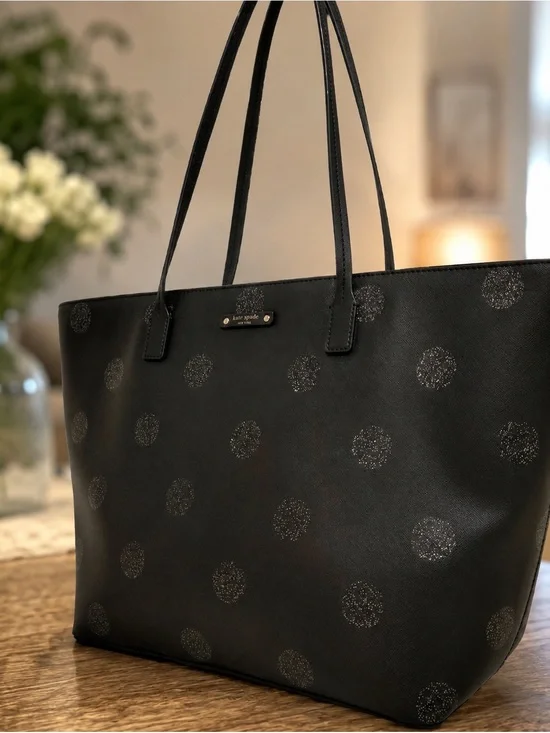 kate spade Black & Silver Glitter Polka Dot Tote