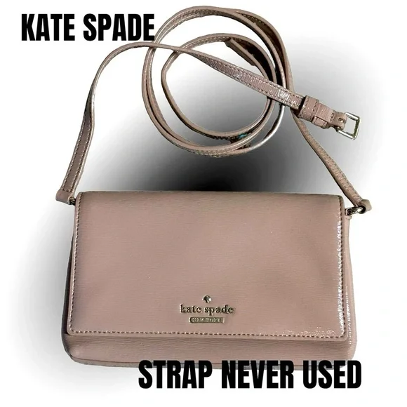 NWOT AUTHENTIC KATE SPADE NUDE/TAN PATENT LEATHER CLUTCH CROSSBODY