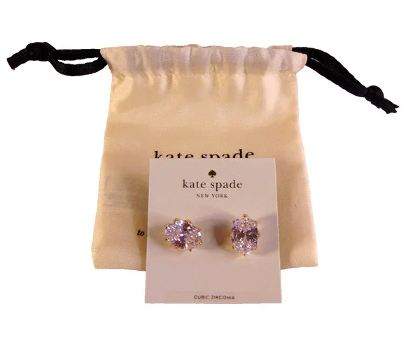 Kate Spade Shine On Oval Stud Earrings Clear Gold CZ Crystal NWT Dust Bag Gift