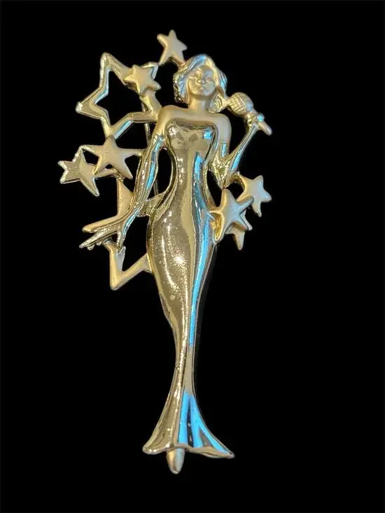 3” AJC Gold Tone Pageant Vocalist Statement Brooch