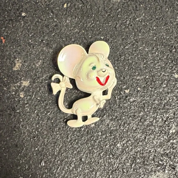 Vintage Cute Mouse Brooch with Red and Cream Accents