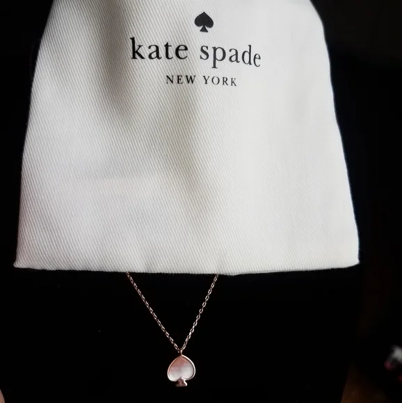 Kate Spade Heart Pendant Mother Pearl Gold Signature Necklace With Pouch