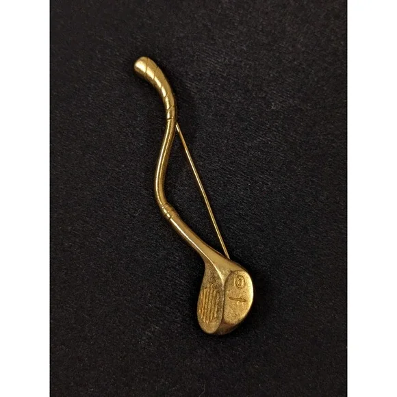 Vintage Gold Tone Matte Curvy‎ Golf Club #1 Pin
