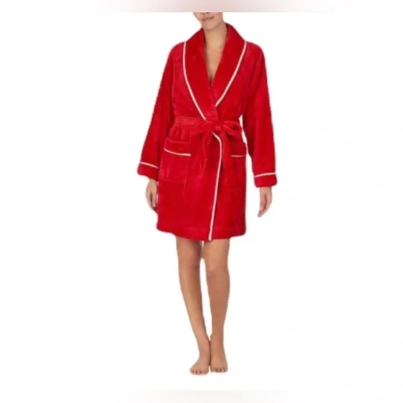 Kate Spade Red & White Shawl Collar Robe
