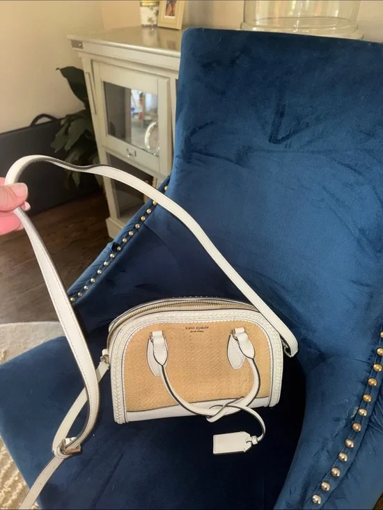 kate spade Tan and White Mini Dome Crossbody