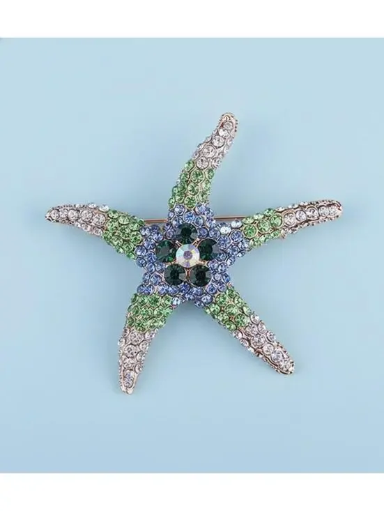Starfish Shaped Rhinestone Brooch Pin