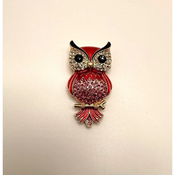 Mint‎ Owl Brooch Pin Gold Tone Metal Pink Rhinestone Crystal Animal 2