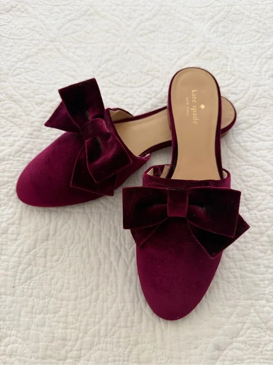 Kate Spade Madra Bordeaux Velvet  Slip On Flats Mules 9M