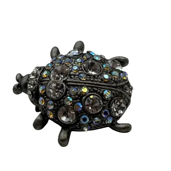 Vintage Style‎ Silver Tone Aurora Borealis Crystal Ladybug Beetle Brooch Pin