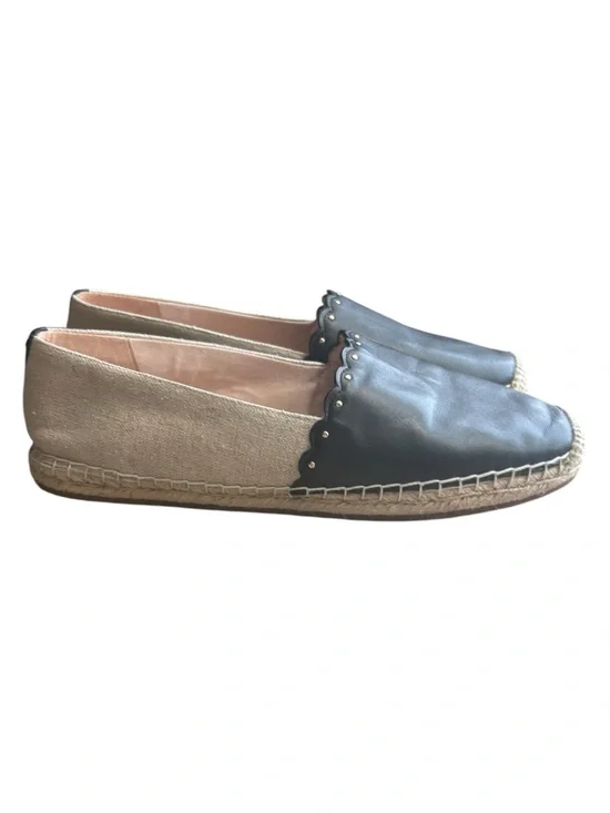 KATE SPADE Gardenia Black Leather & Tan Canvas Espadrille Shoes Size 11 -- CUTE!