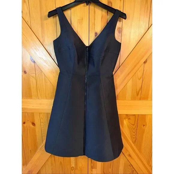 KATE SPADE Lined Front Zip Up Black Fit & Flare Sleeveless Dress Size 0 (7484)