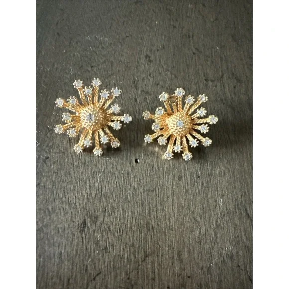 Vintage Marvella‎ Starburst Star clear Rhinestone Clip-on Earrings