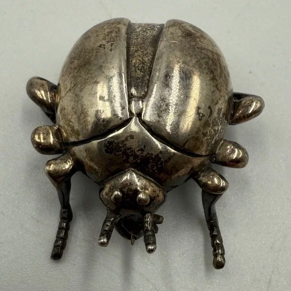 Vintage Sterling‎ Silver Beetle Brooch 925 Scarab Bug Artisan Gothic Pin