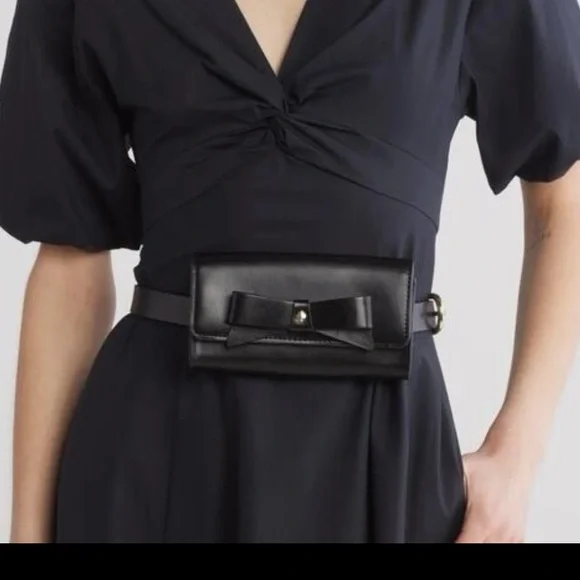 Kate Spade New York Leather Bow Belt Bag, Black, Size S/M, NWT