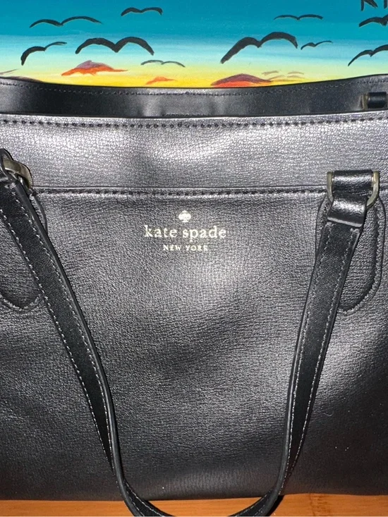 kate spade Black Leather Tote with Gold Logo