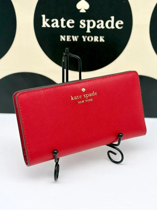 Kate Spade Large Madison Slim Bifold Wallet Red NWT
