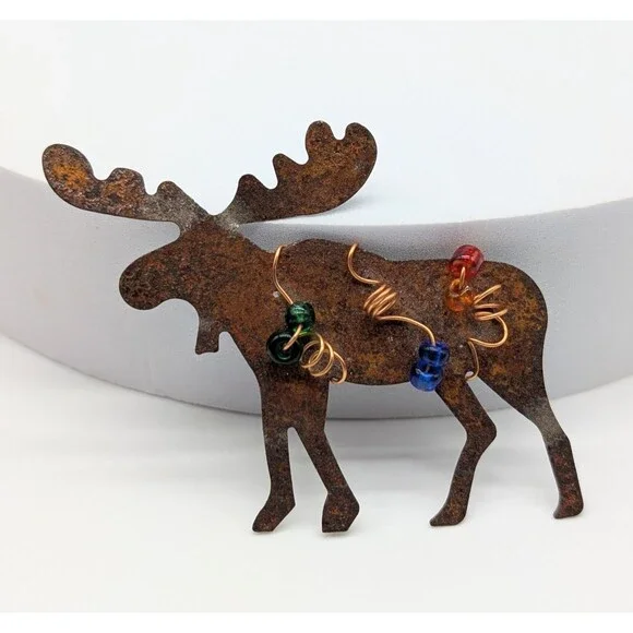Primitive Moose Christmas Brooch Pin Winter Rustic Artisan Handmade