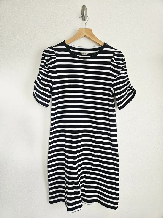 kate spade Black and White Striped Puff Sleeve Mini Dress
