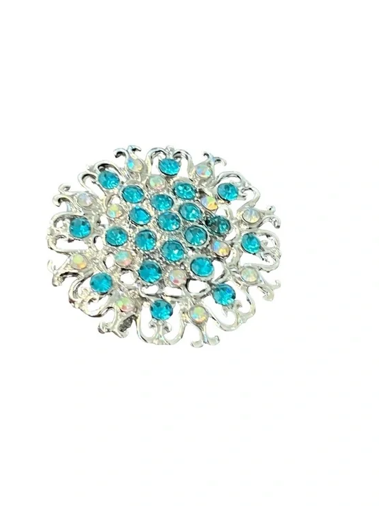 Turquoise Crystal Floral Brooch - Elegant Silver-Tone Accent FINAL PRICE DROP