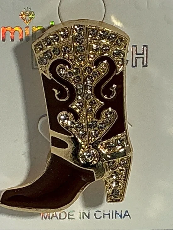Ladies Brown Rhinestone Western Boot Pin - Stylish Accent