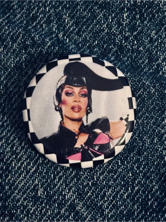 RuPaul’s Drag Race Robin Fierce Checkerboard Photo Button Pin