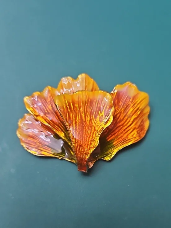 Amber Petal Brooch - Radiant Orange Flower Pin