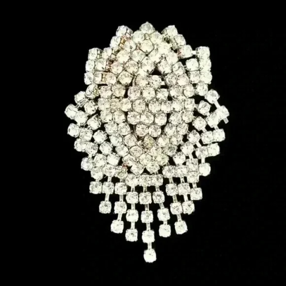 Vintage Rhinestone Brooch Dangle Waterfall Art Deco 1940s Art Nouveau BRIDE GIFT