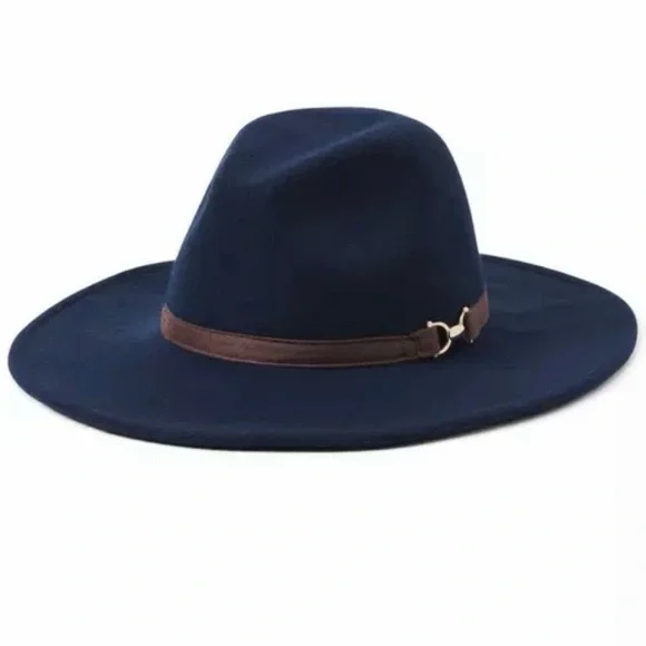 Janie & Jack Wide Brim Hat Girl’s Size 2T-3 Navy Blue Felt Faux Suede Ribbon