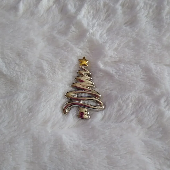 Silver & Gold Tone Christmas Tree Brooch Pin