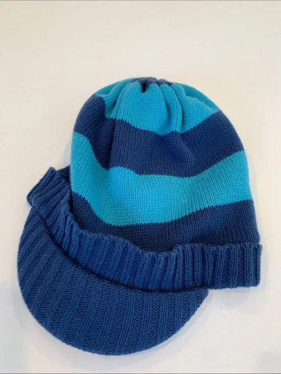 Old Navy Infant Baby 6-12 Months Blue 100% Cotton Knit Visor Winter Beanie Hat