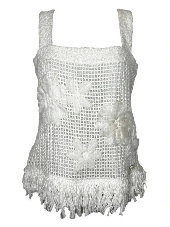 Chanel 2015 Floral Print Tweed Top