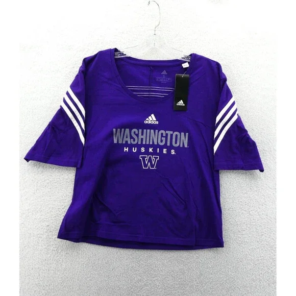 Washington Huskies Shirt Women Small Purple Short Sleeve Adidas NCAA College New