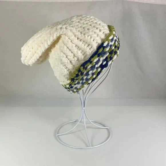 NWT Handmade Chunky Knitted Multicolor Textured Kid/Teen Slouchy Beanie