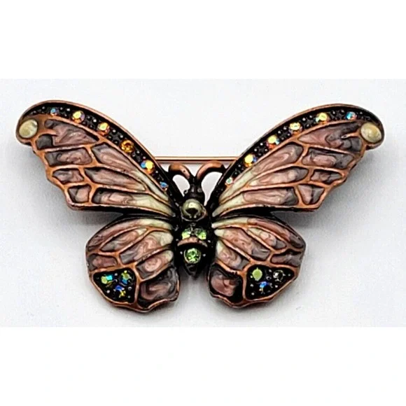 JOAN RIVERS BUTTERFLY BROOCH PIN‎ RHINESTONE ENAMEL & PEARL ART NOUVEAU SIGNED